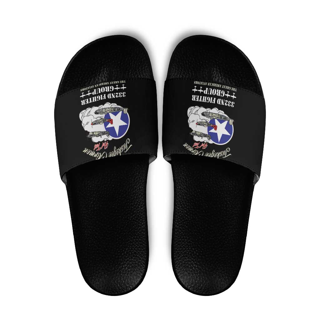 Tuskegee Airmen WWII Heroes Slide Sandals The Great American Aviators Black Art - Wonder Print Shop