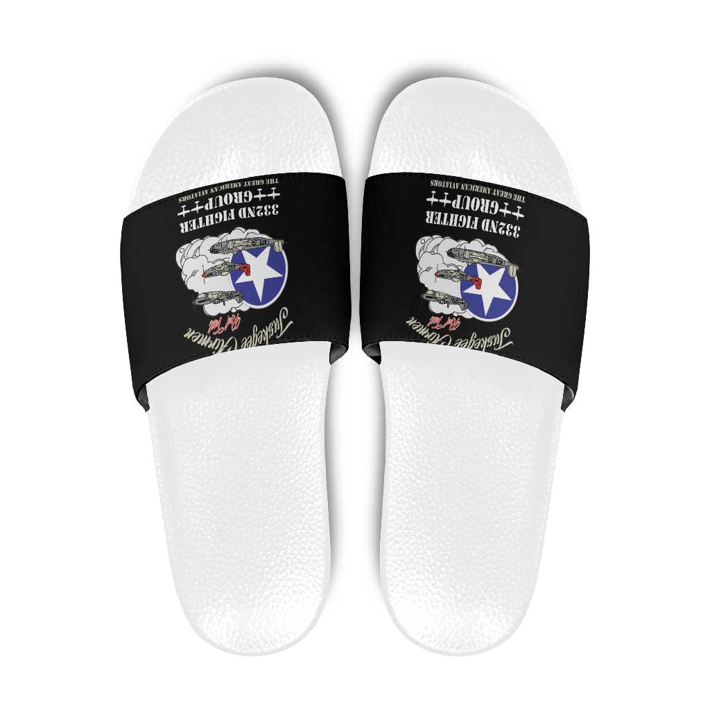 Tuskegee Airmen WWII Heroes Slide Sandals The Great American Aviators Black Art - Wonder Print Shop