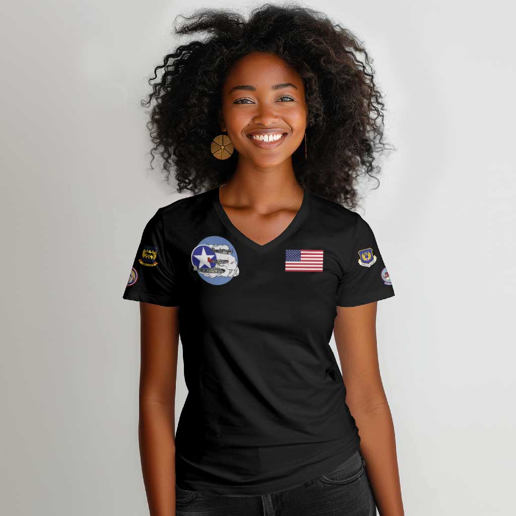 Tuskegee Airmen WWII Heroes Women V-Neck T-Shirt The Great American Aviators Black Art - Wonder Print Shop