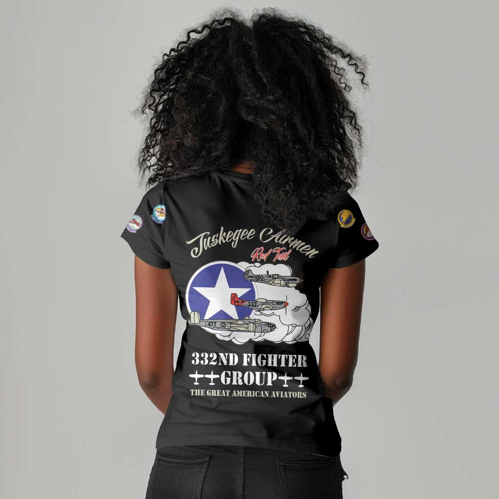 Tuskegee Airmen WWII Heroes Women V-Neck T-Shirt The Great American Aviators Black Art - Wonder Print Shop