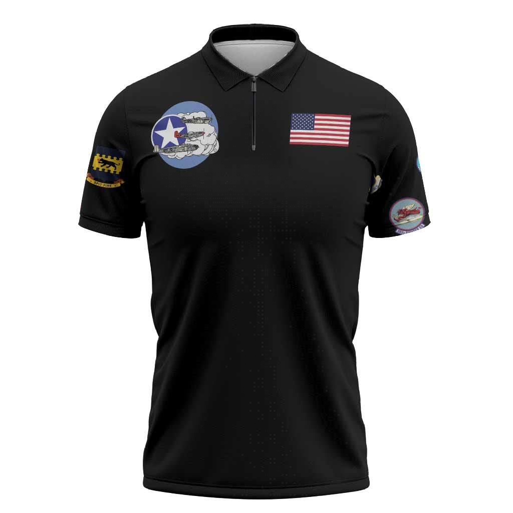 Tuskegee Airmen WWII Heroes Zipper Polo Shirt The Great American Aviators Black Art - Wonder Print Shop