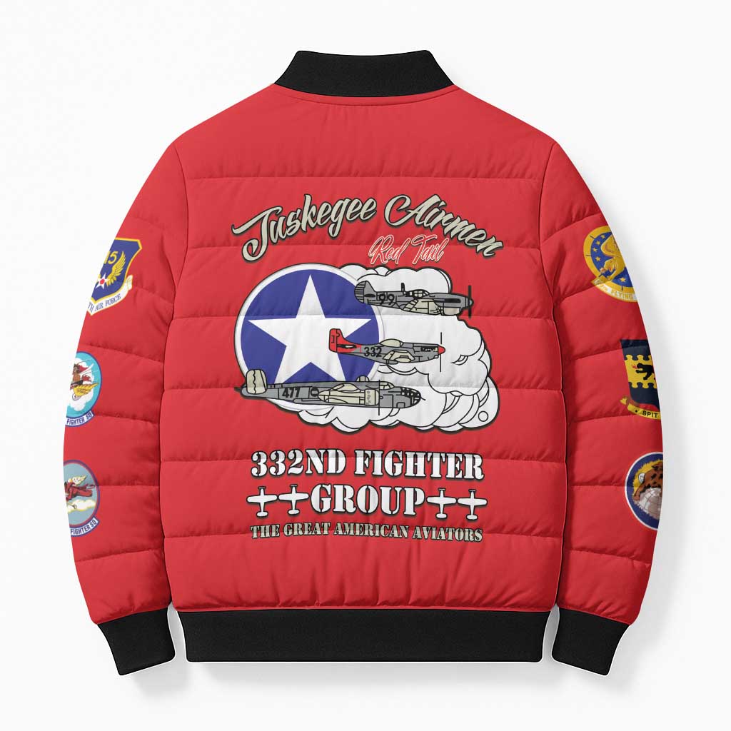Tuskegee Airmen WWII Heroes Bomber Puffer Jacket The Great American Aviators Red Art - Wonder Print Shop