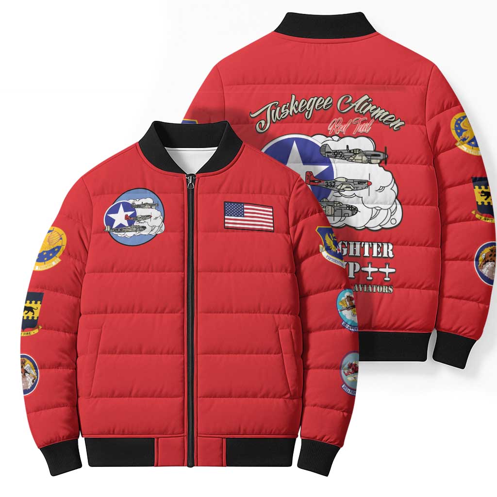 Tuskegee Airmen WWII Heroes Bomber Puffer Jacket The Great American Aviators Red Art - Wonder Print Shop