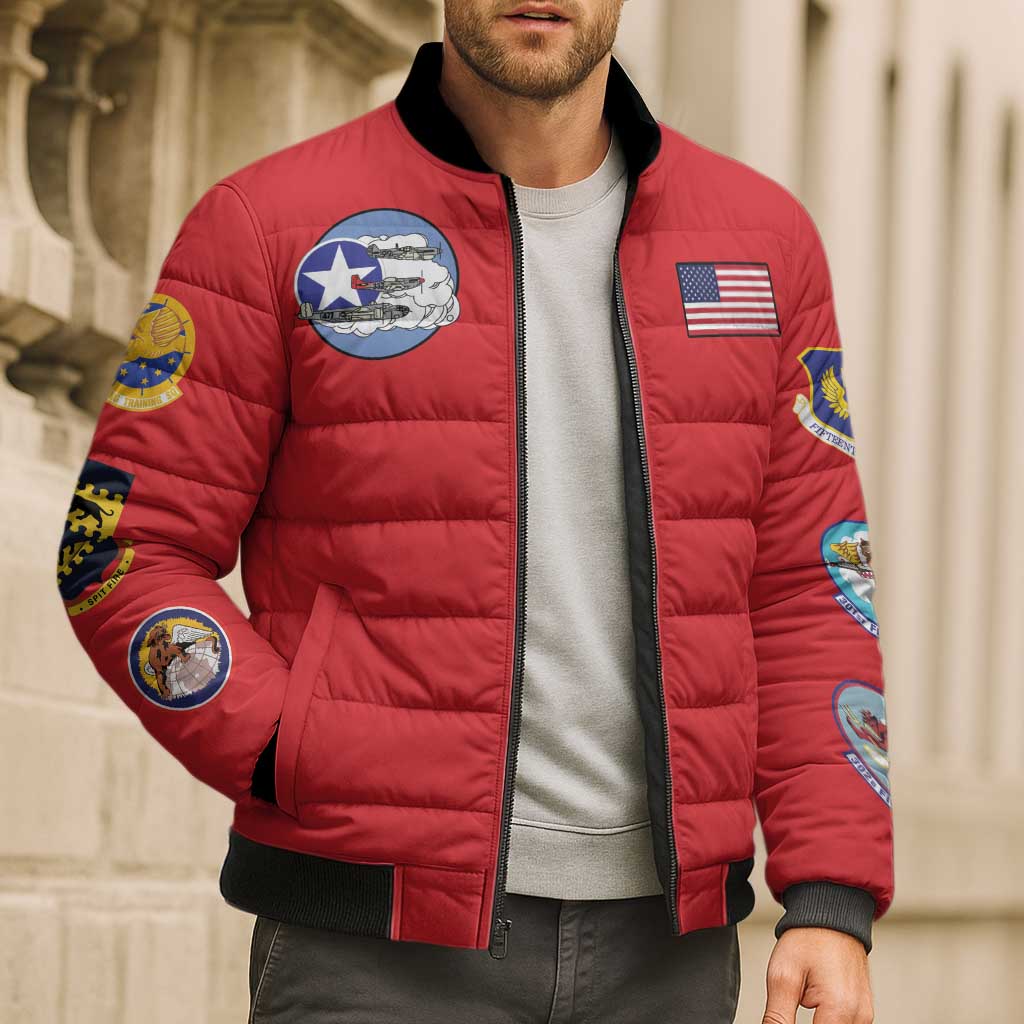 Tuskegee Airmen WWII Heroes Bomber Puffer Jacket The Great American Aviators Red Art - Wonder Print Shop