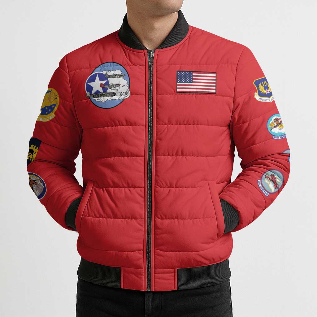 Tuskegee Airmen WWII Heroes Bomber Puffer Jacket The Great American Aviators Red Art - Wonder Print Shop