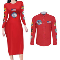 Tuskegee Airmen WWII Heroes Couples Matching Long Sleeve Bodycon Dress and Long Sleeve Button Shirt The Great American Aviators Red Art - Wonder Print Shop
