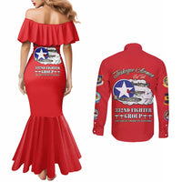 Tuskegee Airmen WWII Heroes Couples Matching Mermaid Dress and Long Sleeve Button Shirt The Great American Aviators Red Art - Wonder Print Shop