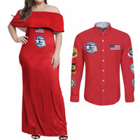 Tuskegee Airmen WWII Heroes Couples Matching Off Shoulder Maxi Dress and Long Sleeve Button Shirt The Great American Aviators Red Art - Wonder Print Shop