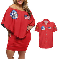 Tuskegee Airmen WWII Heroes Couples Matching Off Shoulder Short Dress and Hawaiian Shirt The Great American Aviators Red Art - Wonder Print Shop