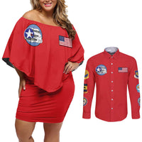 Tuskegee Airmen WWII Heroes Couples Matching Off Shoulder Short Dress and Long Sleeve Button Shirt The Great American Aviators Red Art - Wonder Print Shop