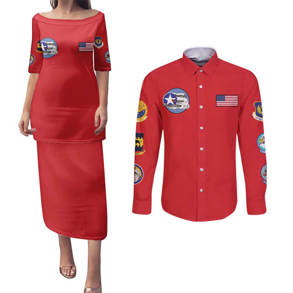 Tuskegee Airmen WWII Heroes Couples Matching Puletasi and Long Sleeve Button Shirt The Great American Aviators Red Art - Wonder Print Shop