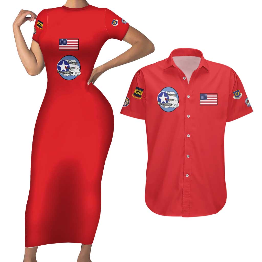 Tuskegee Airmen WWII Heroes Couples Matching Short Sleeve Bodycon Dress and Hawaiian Shirt The Great American Aviators Red Art - Wonder Print Shop
