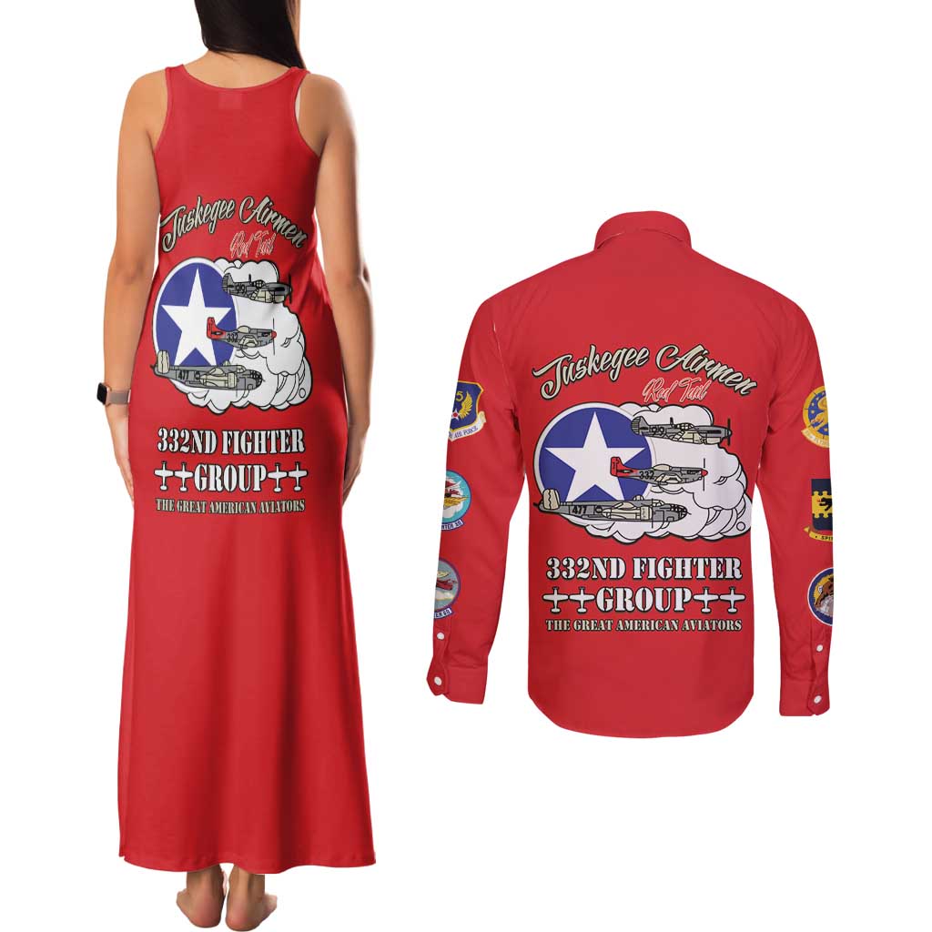 Tuskegee Airmen WWII Heroes Couples Matching Tank Maxi Dress and Long Sleeve Button Shirt The Great American Aviators Red Art - Wonder Print Shop