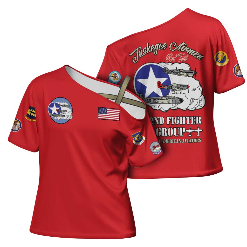 Tuskegee Airmen WWII Heroes Cross Shoulder Shirt The Great American Aviators Red Art - Wonder Print Shop