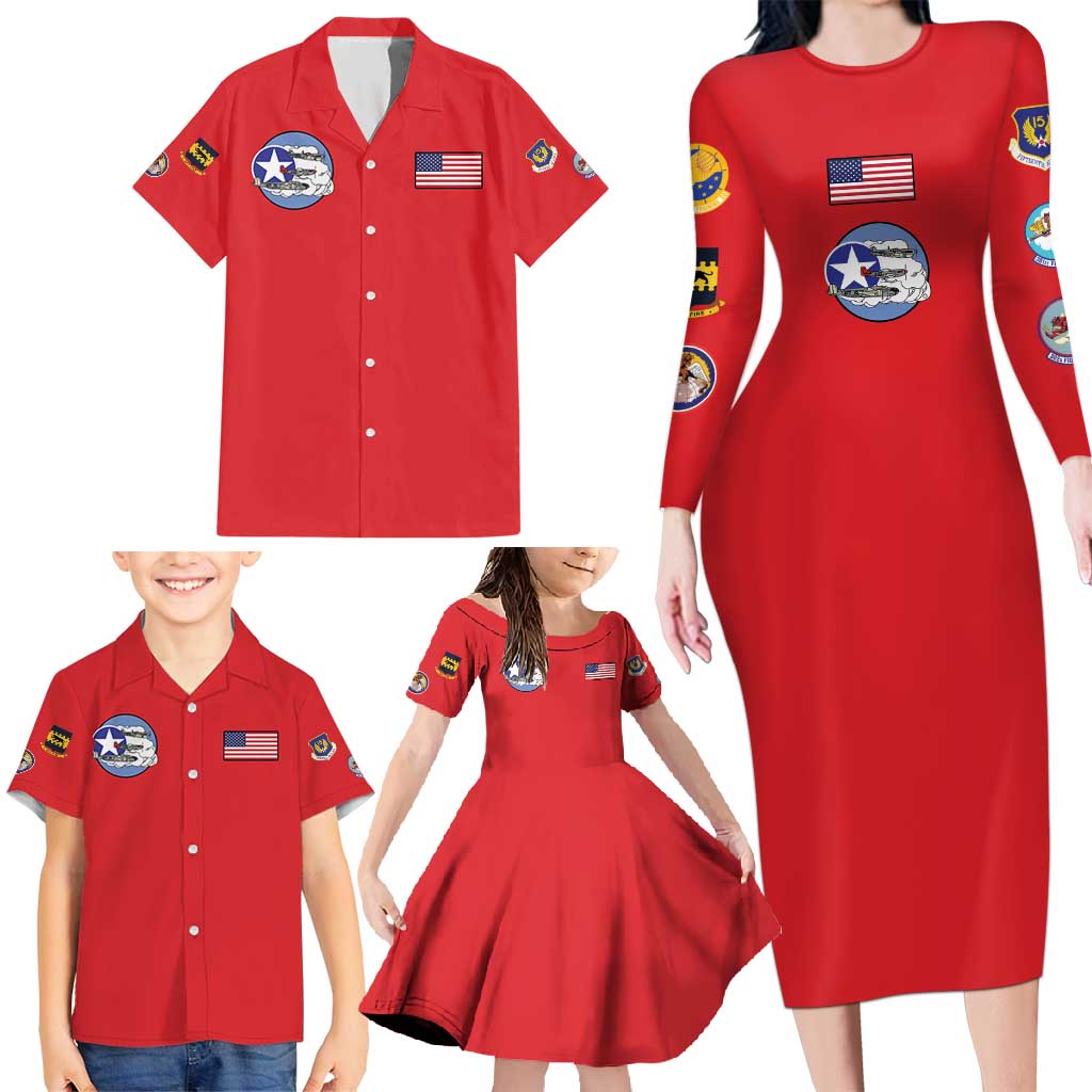 Tuskegee Airmen WWII Heroes Family Matching Long Sleeve Bodycon Dress and Hawaiian Shirt The Great American Aviators Red Art - Wonder Print Shop