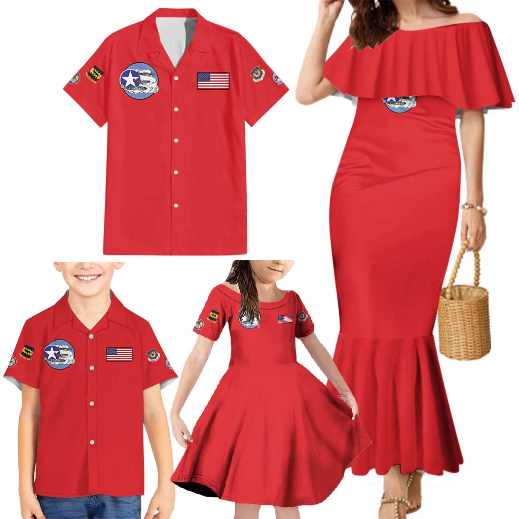 Tuskegee Airmen WWII Heroes Family Matching Mermaid Dress and Hawaiian Shirt The Great American Aviators Red Art - Wonder Print Shop