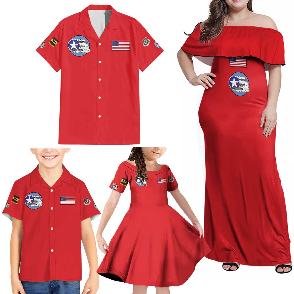 Tuskegee Airmen WWII Heroes Family Matching Off Shoulder Maxi Dress and Hawaiian Shirt The Great American Aviators Red Art - Wonder Print Shop