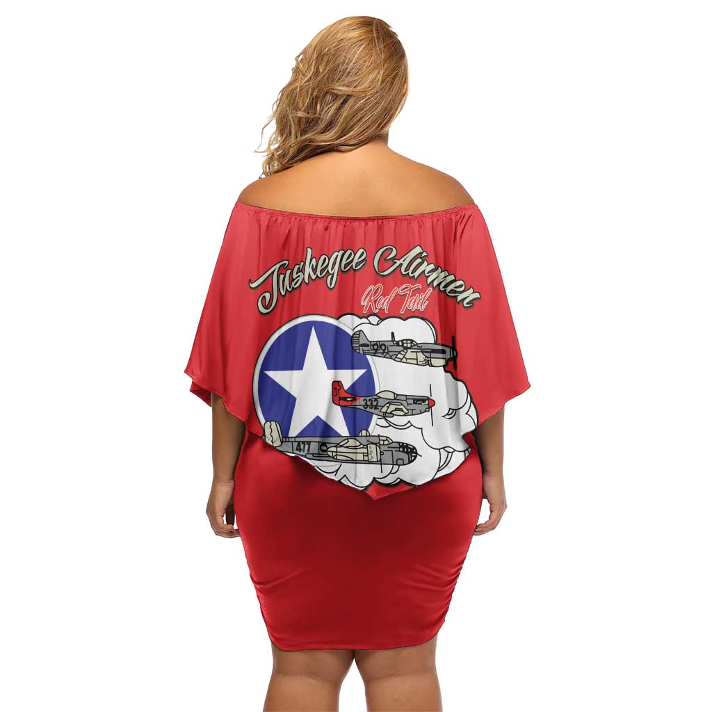 Tuskegee Airmen WWII Heroes Family Matching Off Shoulder Short Dress and Hawaiian Shirt The Great American Aviators Red Art - Wonder Print Shop