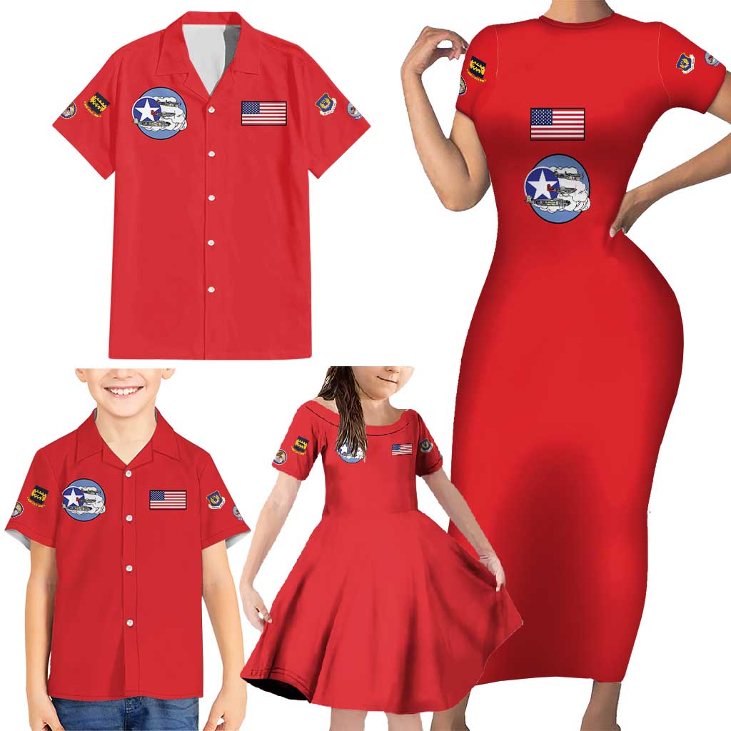 Tuskegee Airmen WWII Heroes Family Matching Short Sleeve Bodycon Dress and Hawaiian Shirt The Great American Aviators Red Art - Wonder Print Shop