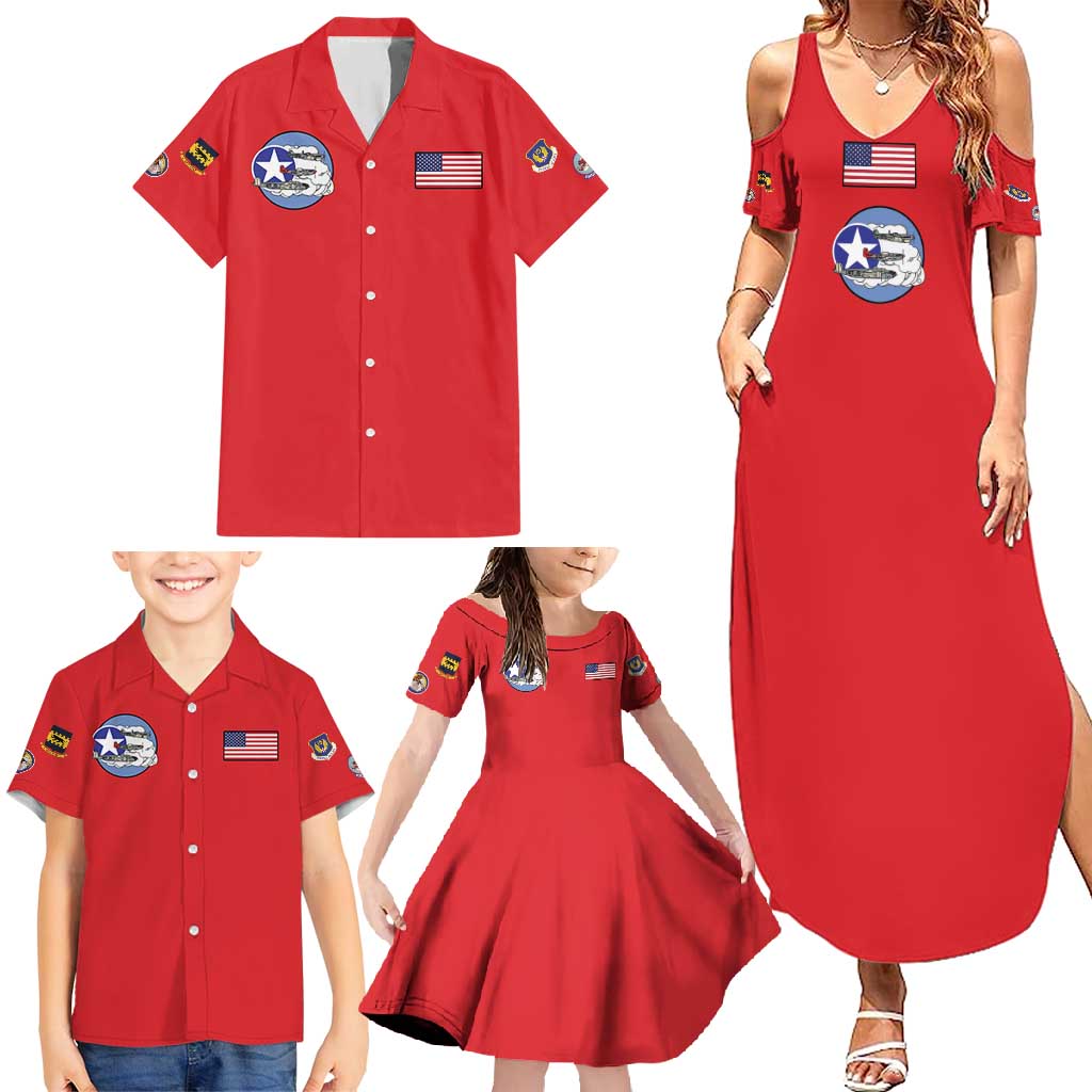 Tuskegee Airmen WWII Heroes Family Matching Summer Maxi Dress and Hawaiian Shirt The Great American Aviators Red Art - Wonder Print Shop