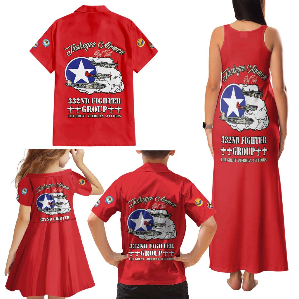 Tuskegee Airmen WWII Heroes Family Matching Tank Maxi Dress and Hawaiian Shirt The Great American Aviators Red Art - Wonder Print Shop