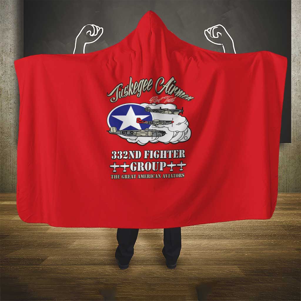 Tuskegee Airmen WWII Heroes Hooded Blanket The Great American Aviators Red Art - Wonder Print Shop