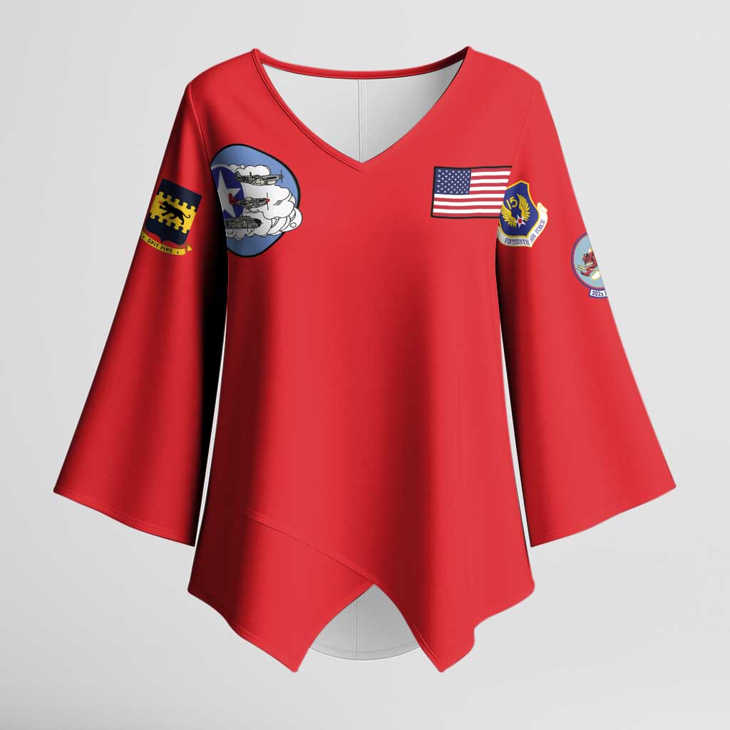 Tuskegee Airmen WWII Heroes Kimono Sleeve Blouse The Great American Aviators Red Art - Wonder Print Shop