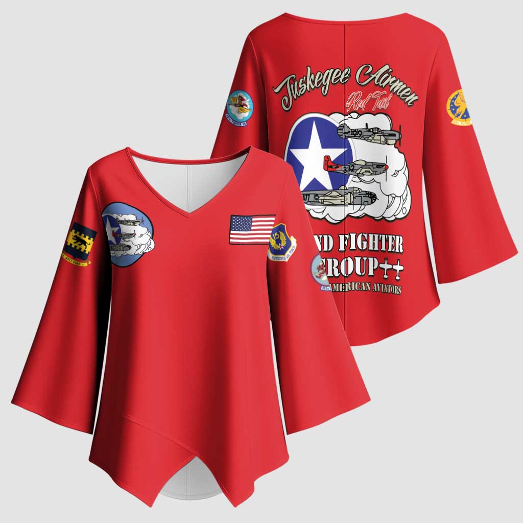 Tuskegee Airmen WWII Heroes Kimono Sleeve Blouse The Great American Aviators Red Art - Wonder Print Shop