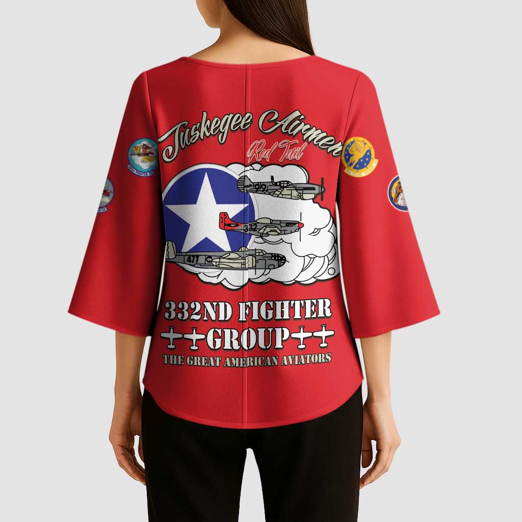 Tuskegee Airmen WWII Heroes Kimono Sleeve Blouse The Great American Aviators Red Art - Wonder Print Shop