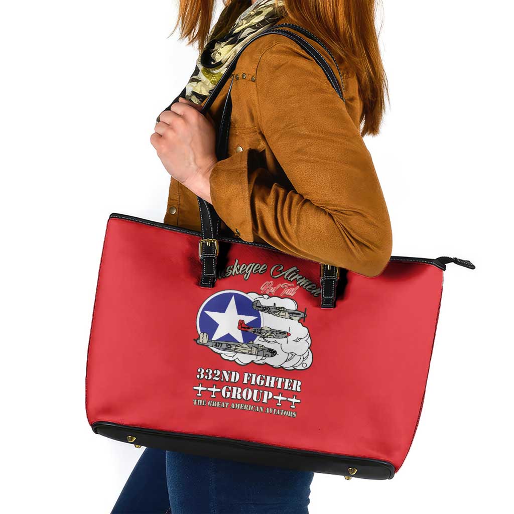 Tuskegee Airmen WWII Heroes Leather Tote Bag The Great American Aviators Red Art - Wonder Print Shop