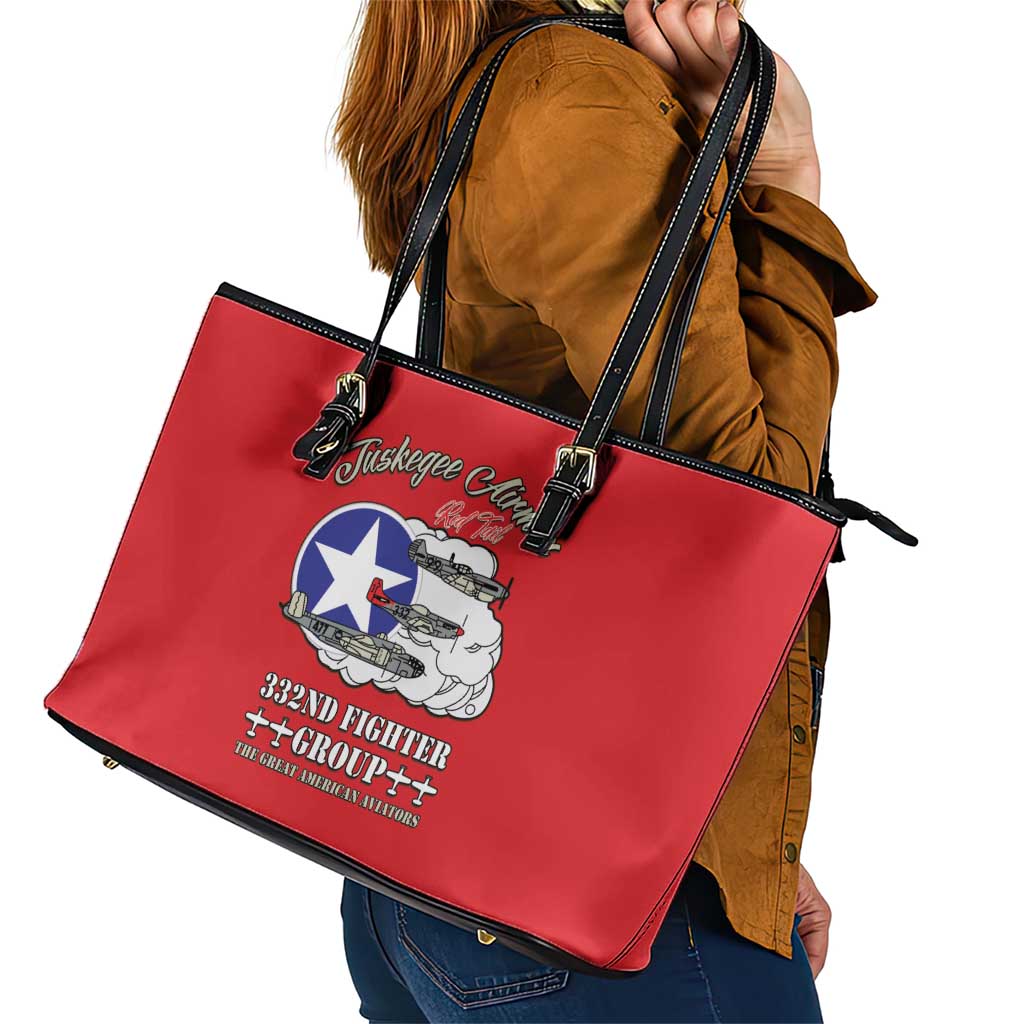 Tuskegee Airmen WWII Heroes Leather Tote Bag The Great American Aviators Red Art - Wonder Print Shop