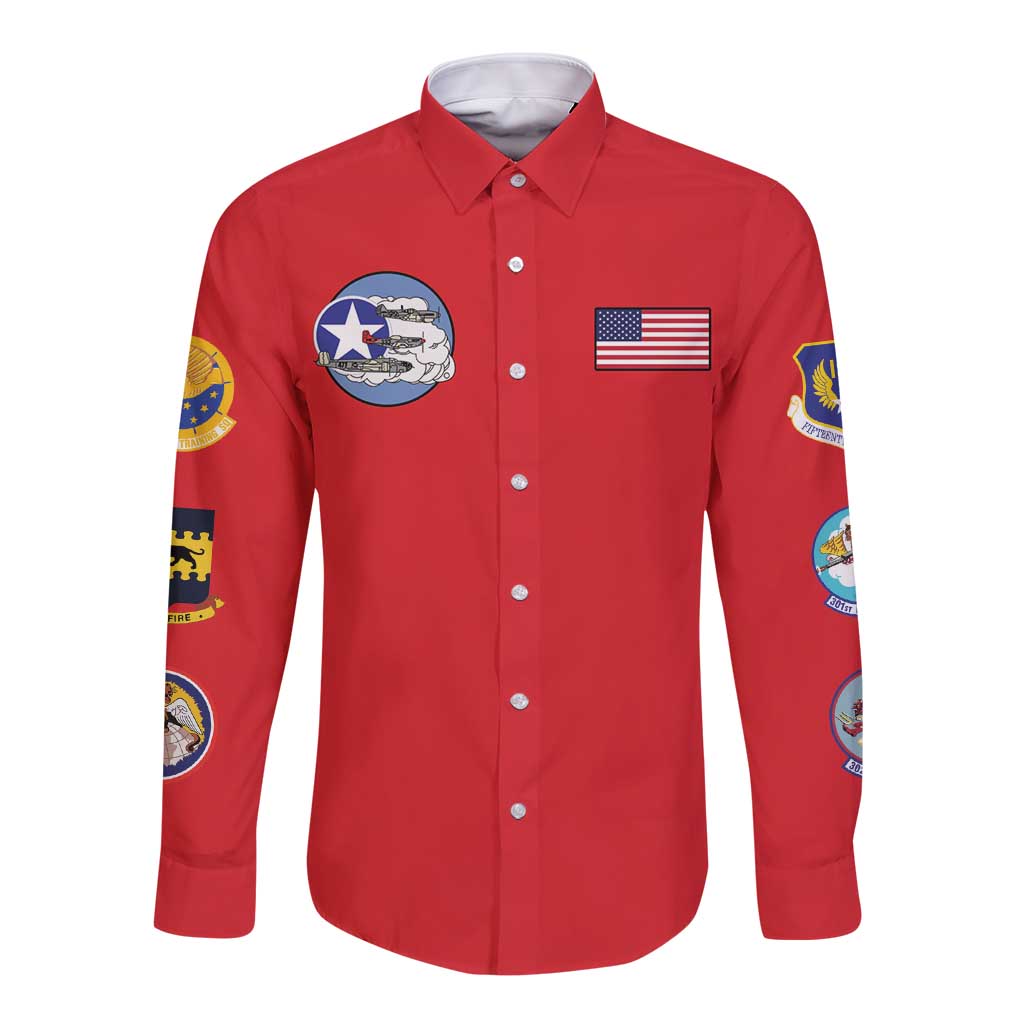 Tuskegee Airmen WWII Heroes Long Sleeve Button Shirt The Great American Aviators Red Art - Wonder Print Shop