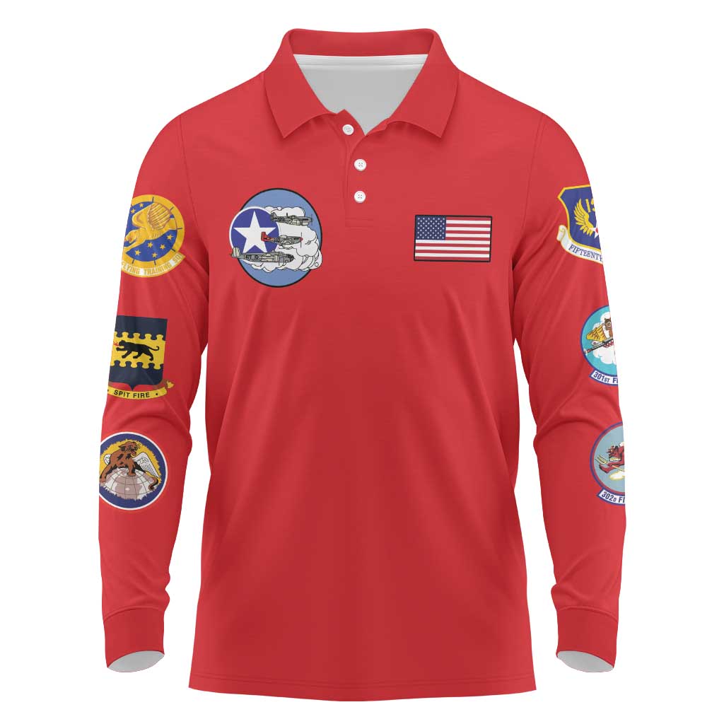 Tuskegee Airmen WWII Heroes Long Sleeve Polo Shirt The Great American Aviators Red Art - Wonder Print Shop
