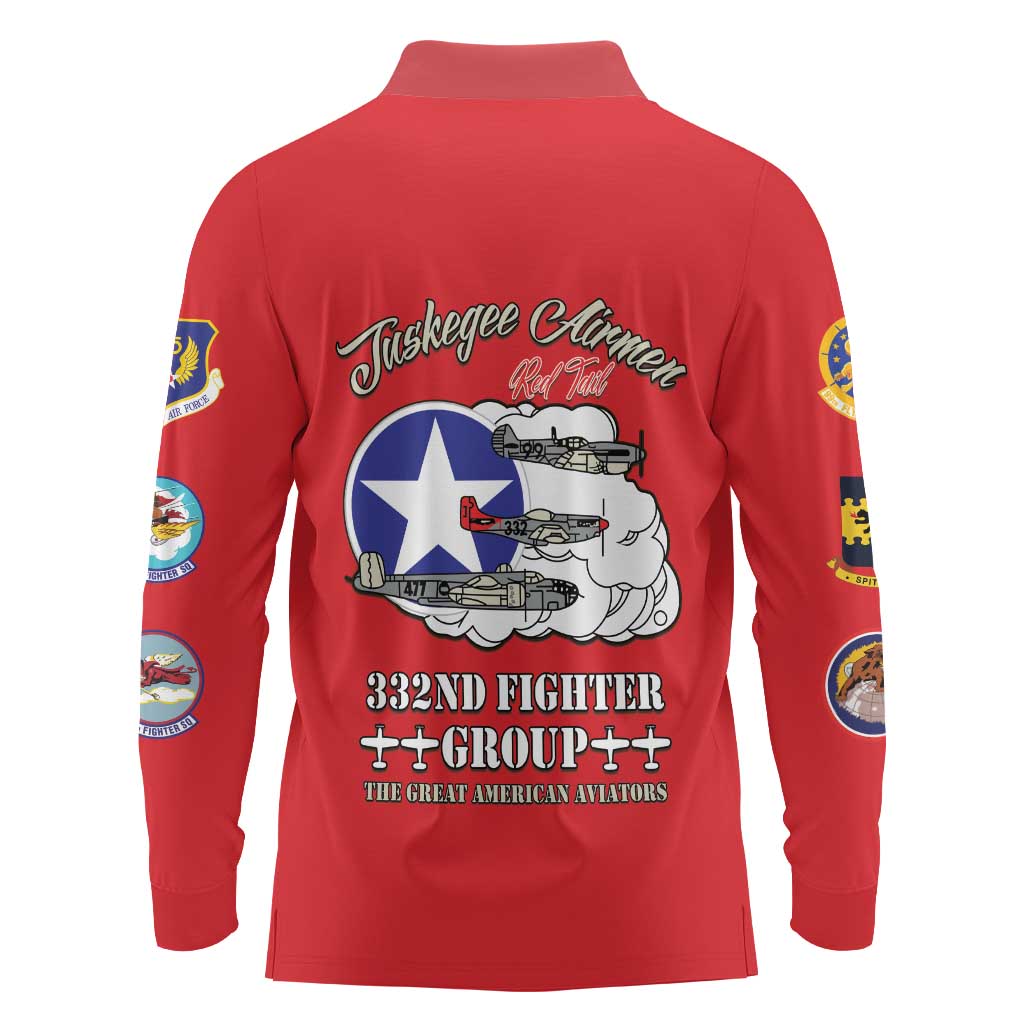 Tuskegee Airmen WWII Heroes Long Sleeve Polo Shirt The Great American Aviators Red Art - Wonder Print Shop