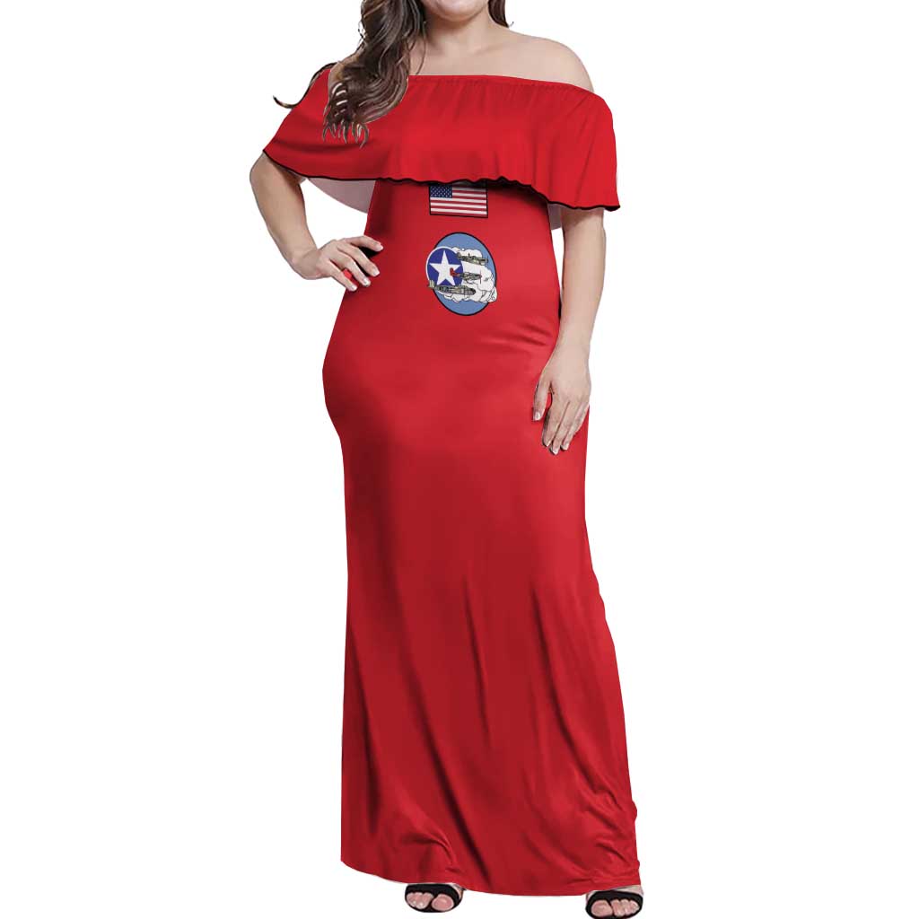 Tuskegee Airmen WWII Heroes Off Shoulder Maxi Dress The Great American Aviators Red Art - Wonder Print Shop