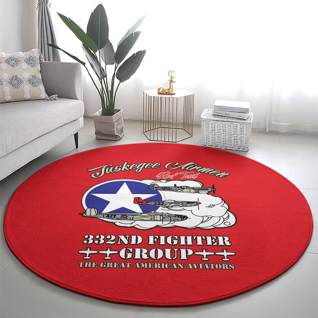 Tuskegee Airmen WWII Heroes Round Carpet The Great American Aviators Red Art - Wonder Print Shop