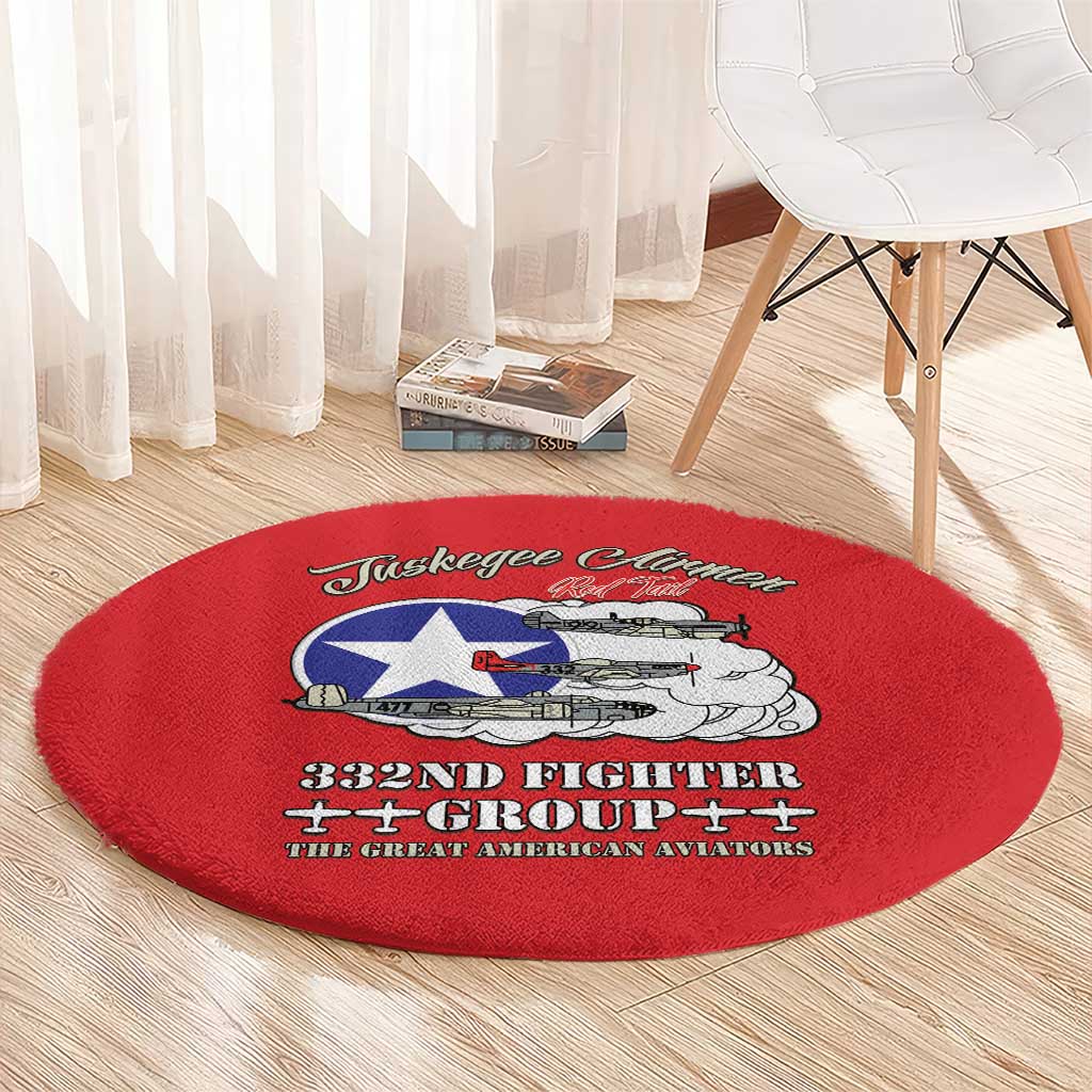 Tuskegee Airmen WWII Heroes Round Carpet The Great American Aviators Red Art - Wonder Print Shop