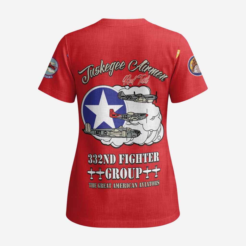 Tuskegee Airmen WWII Heroes Scrub Top The Great American Aviators Red Art - Wonder Print Shop