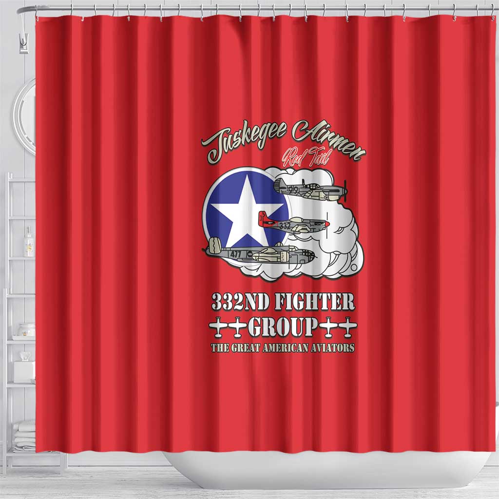 Tuskegee Airmen WWII Heroes Shower Curtain The Great American Aviators Red Art - Wonder Print Shop