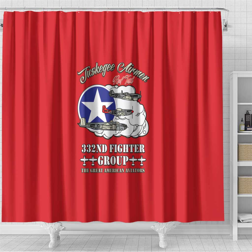 Tuskegee Airmen WWII Heroes Shower Curtain The Great American Aviators Red Art - Wonder Print Shop