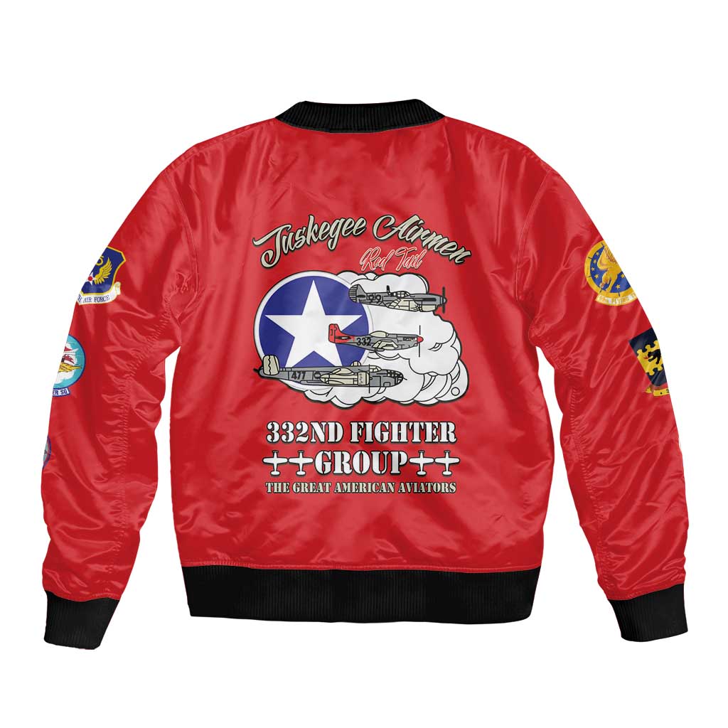 Tuskegee Airmen WWII Heroes Sleeve Zip Bomber Jacket The Great American Aviators Red Art - Wonder Print Shop