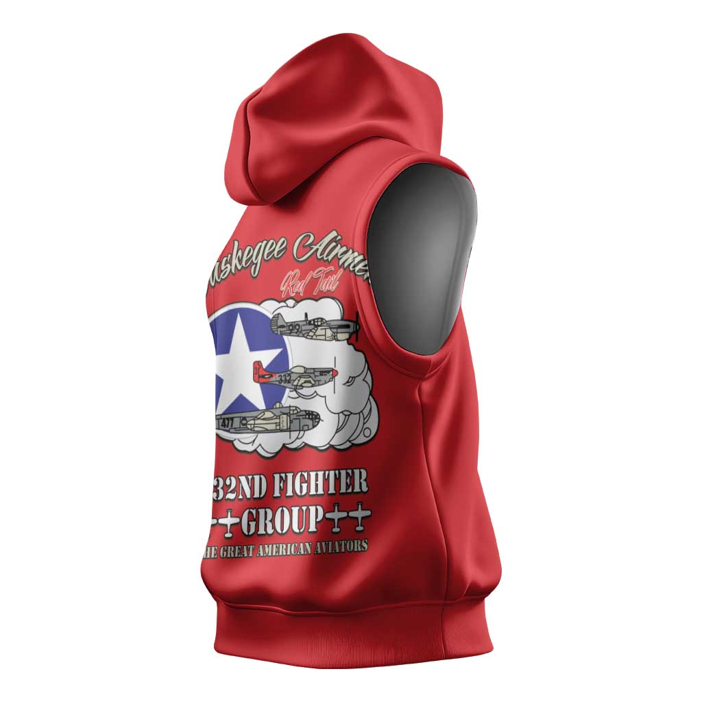 Tuskegee Airmen WWII Heroes Sleeveless Hoodie The Great American Aviators Red Art - Wonder Print Shop