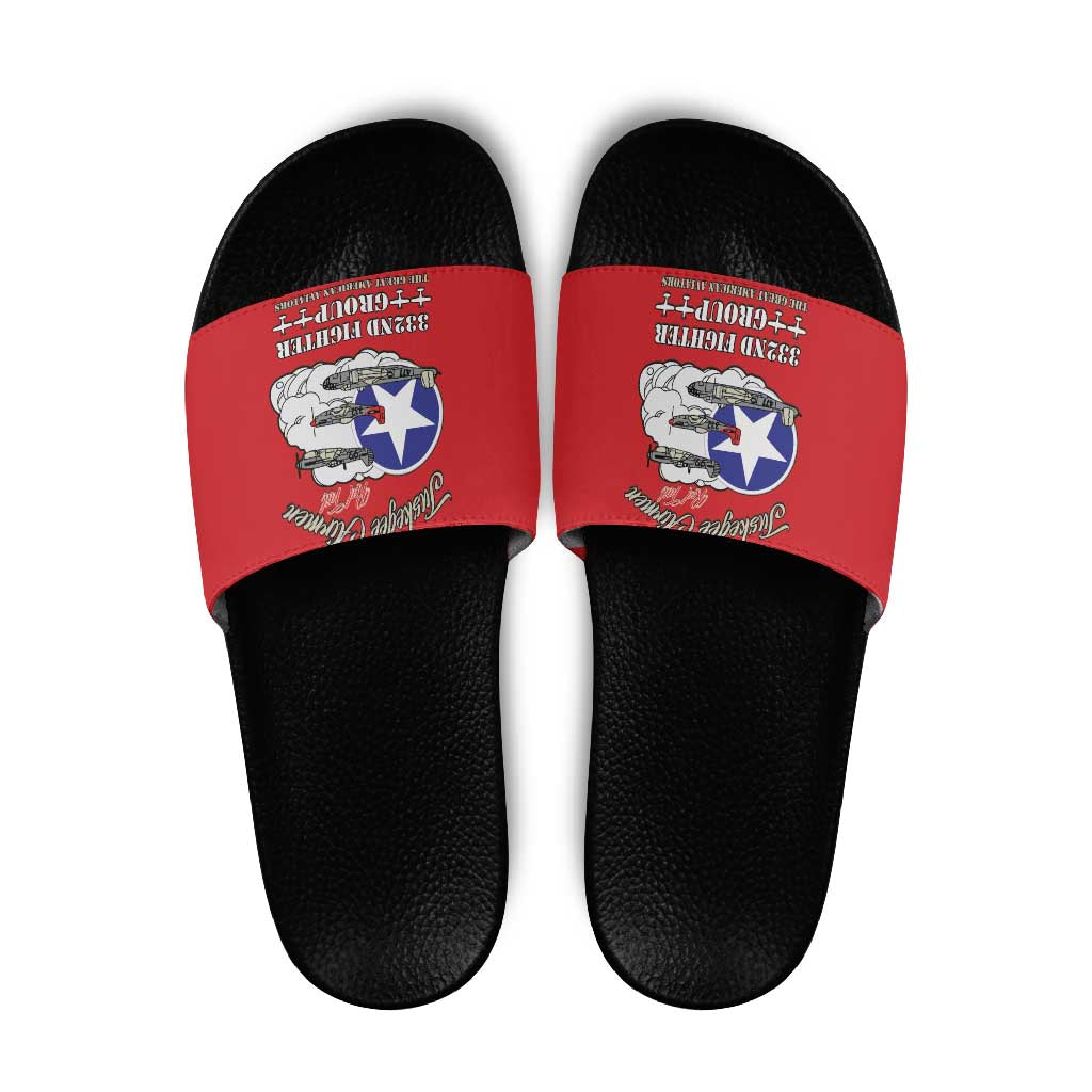 Tuskegee Airmen WWII Heroes Slide Sandals The Great American Aviators Red Art - Wonder Print Shop