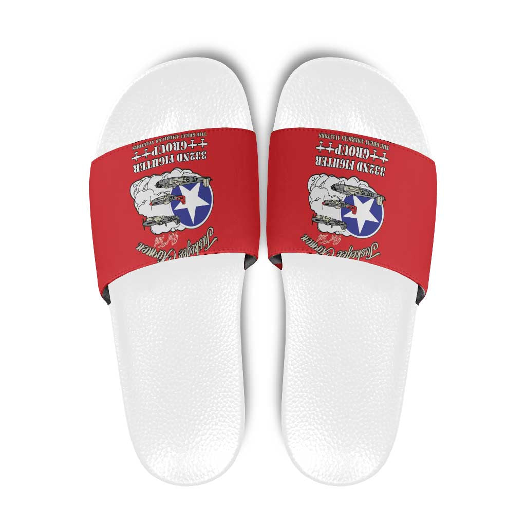 Tuskegee Airmen WWII Heroes Slide Sandals The Great American Aviators Red Art - Wonder Print Shop