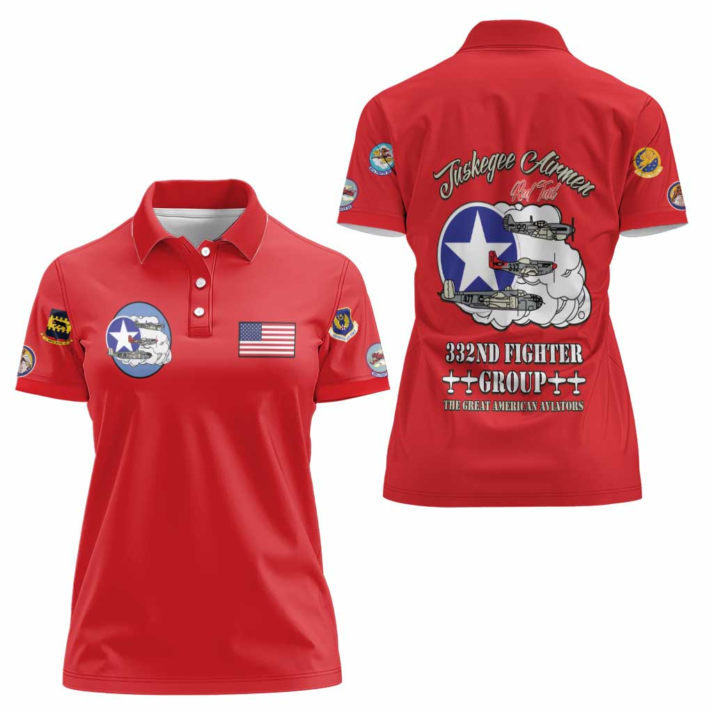 Tuskegee Airmen WWII Heroes Women Polo Shirt The Great American Aviators Red Art - Wonder Print Shop