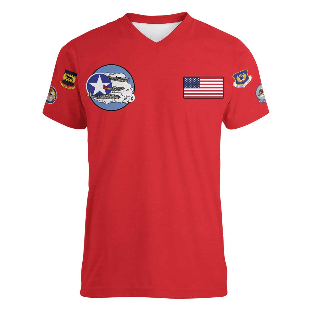 Tuskegee Airmen WWII Heroes Women V-Neck T-Shirt The Great American Aviators Red Art - Wonder Print Shop