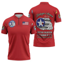 Tuskegee Airmen WWII Heroes Zipper Polo Shirt The Great American Aviators Red Art - Wonder Print Shop