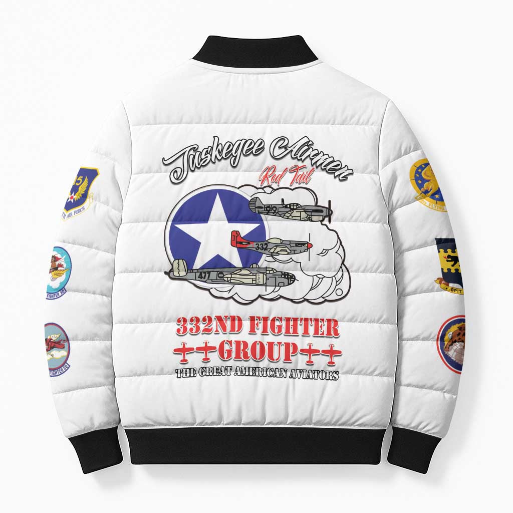 Tuskegee Airmen WWII Heroes Bomber Puffer Jacket The Great American Aviators White Art - Wonder Print Shop