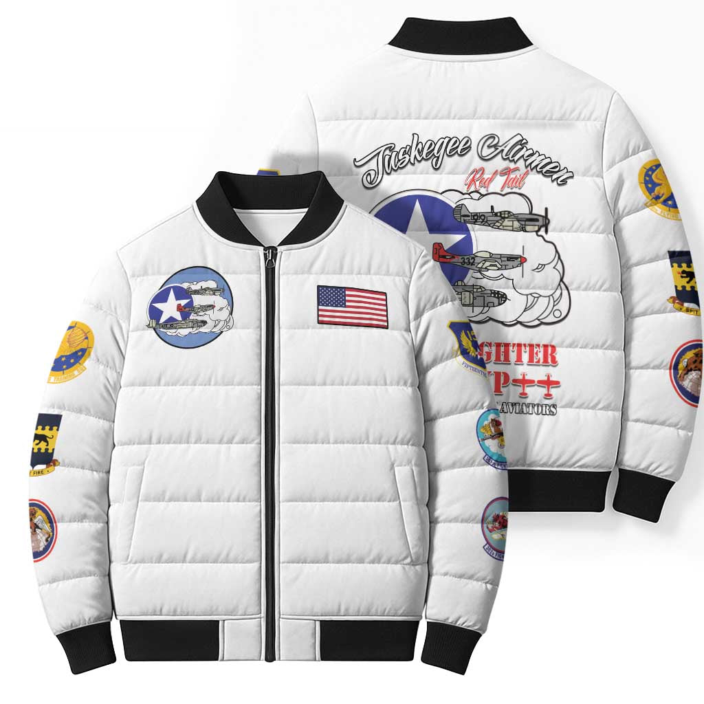 Tuskegee Airmen WWII Heroes Bomber Puffer Jacket The Great American Aviators White Art - Wonder Print Shop