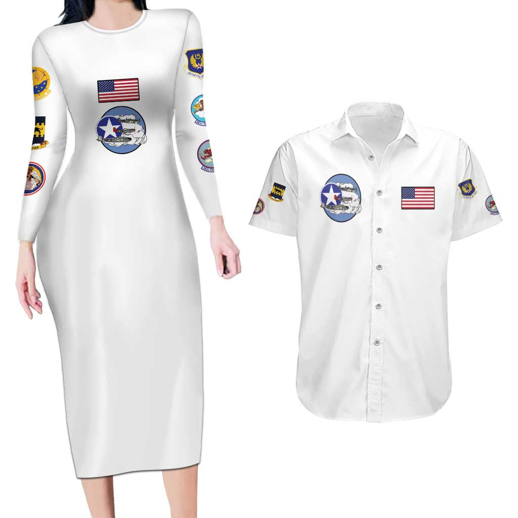 Tuskegee Airmen WWII Heroes Couples Matching Long Sleeve Bodycon Dress and Hawaiian Shirt The Great American Aviators White Art - Wonder Print Shop